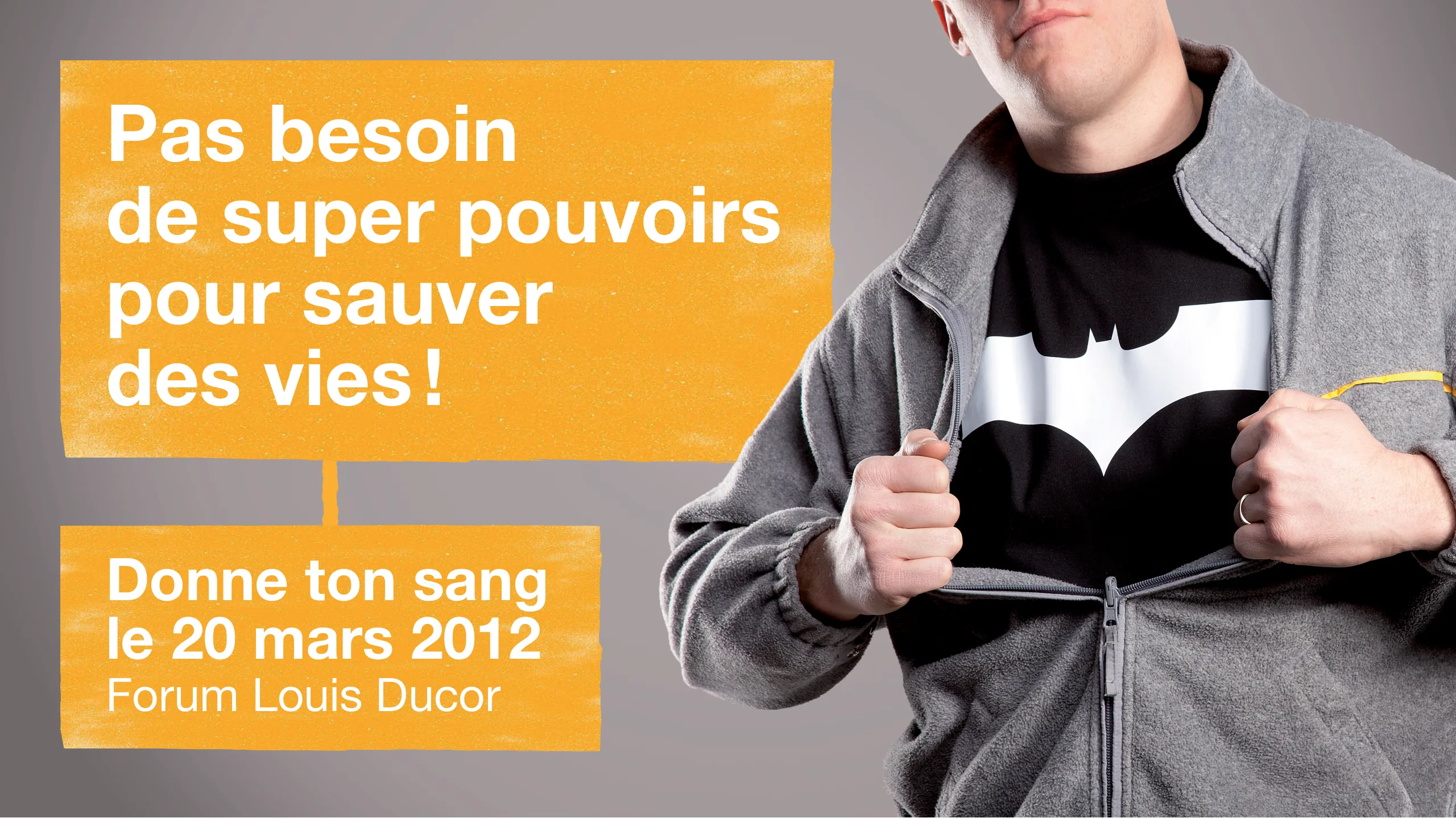 Campagne SIG Don du sang, affiche de révélation Batman : « Pas besoin de super pouvoirs pour sauver des vies ! »
