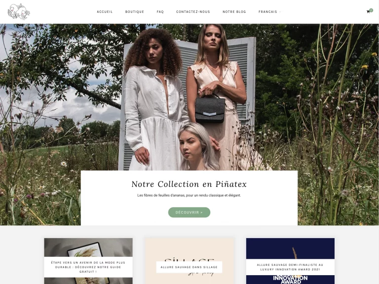 Page d’accueil de la boutique en ligne Allure Sauvage