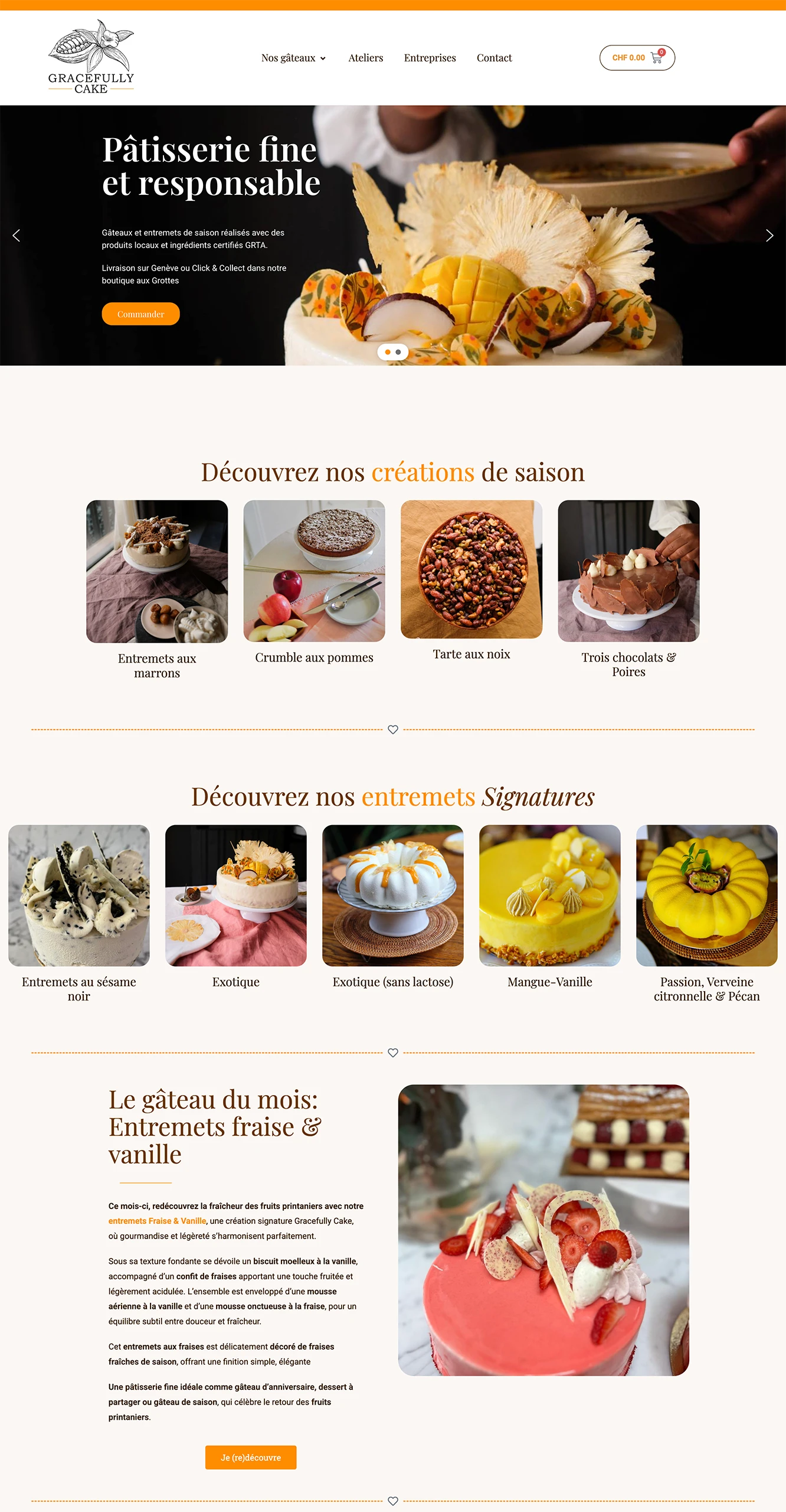 Page d’accueil de la boutique en ligne Gracefully Cake