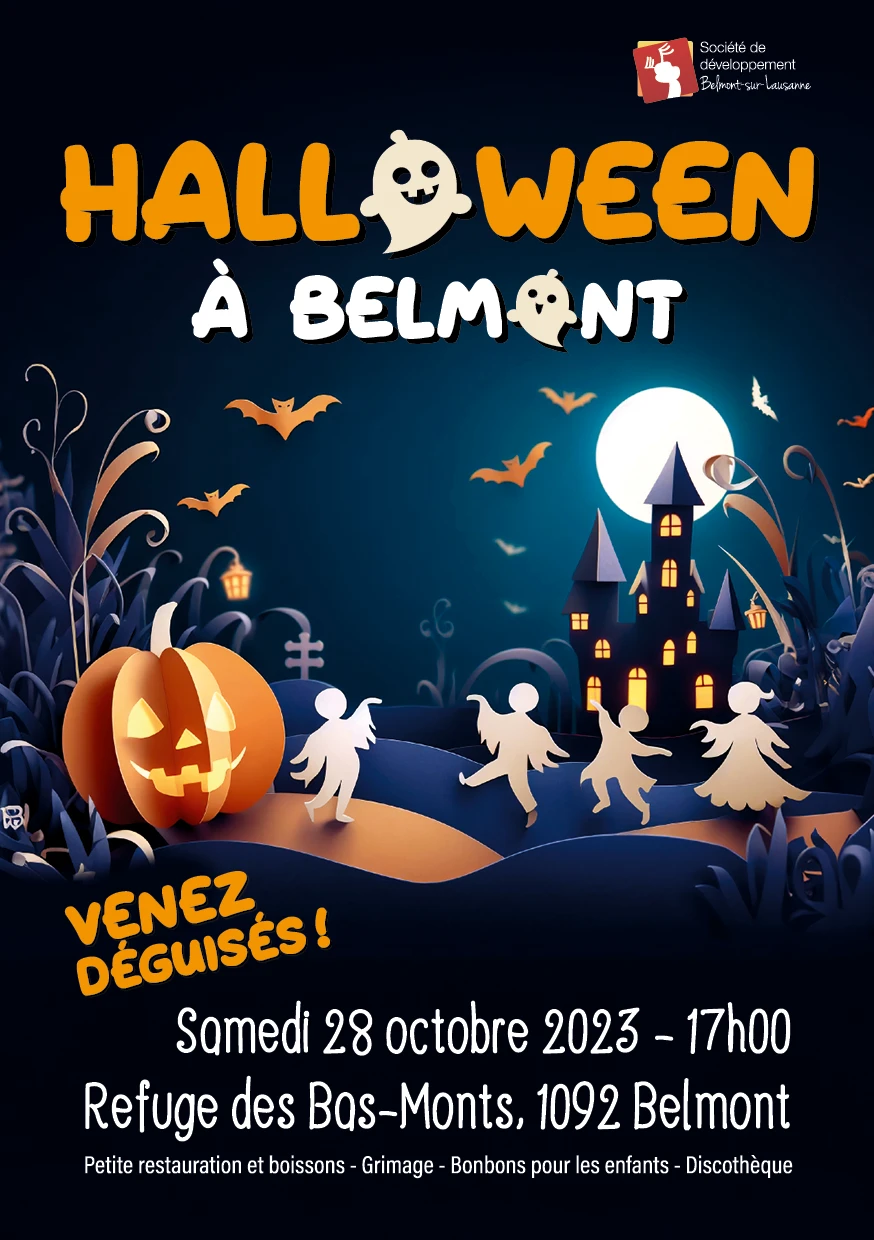 Affiche de la fête d’Halloween 2023 pour les enfants de Belmont-sur-Lausanne