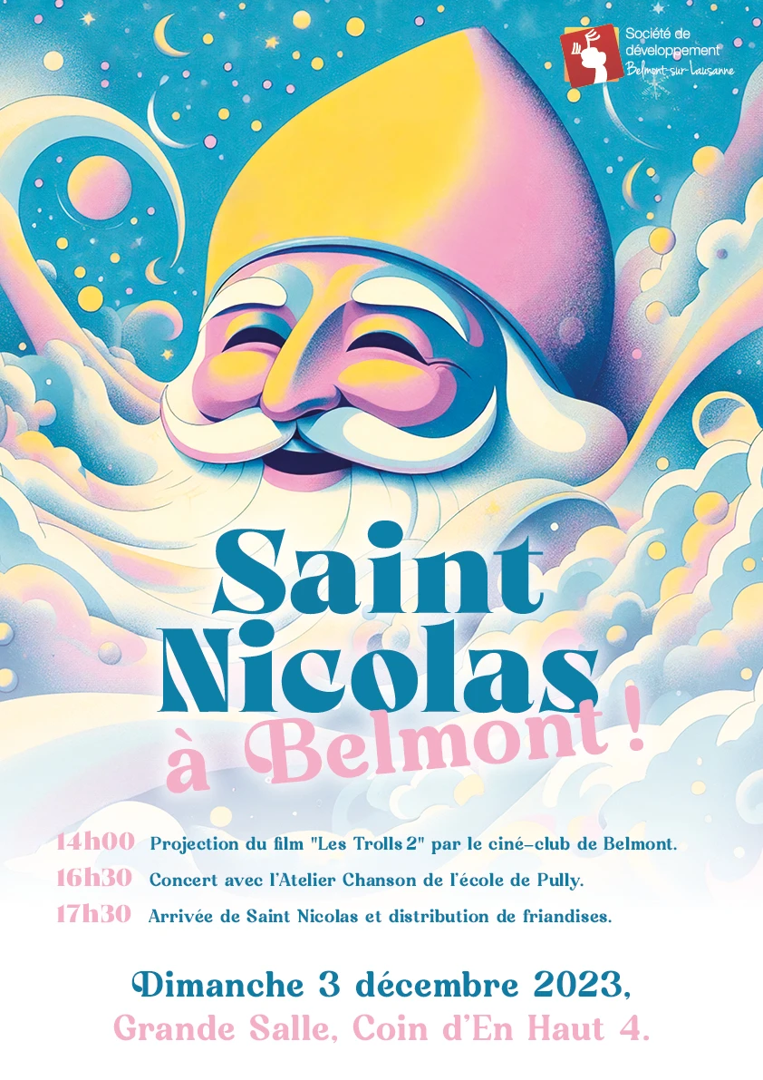 Affiche de la fête de Saint Nicolas 2023 à Belmont-sur-Lausanne, Société de Développement de Belmont