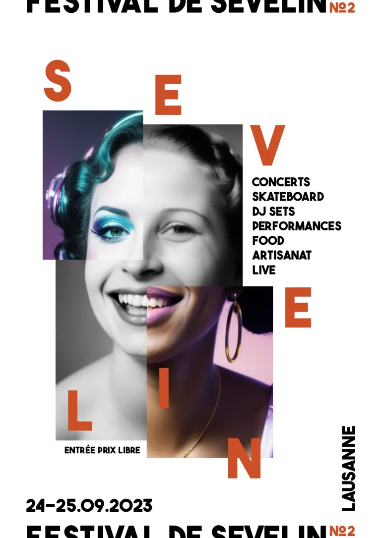 Affiche TempoR(é)alité du 2e Festival de Sévelin : portrait vintage d’une femme, mi-ancien mi-moderne