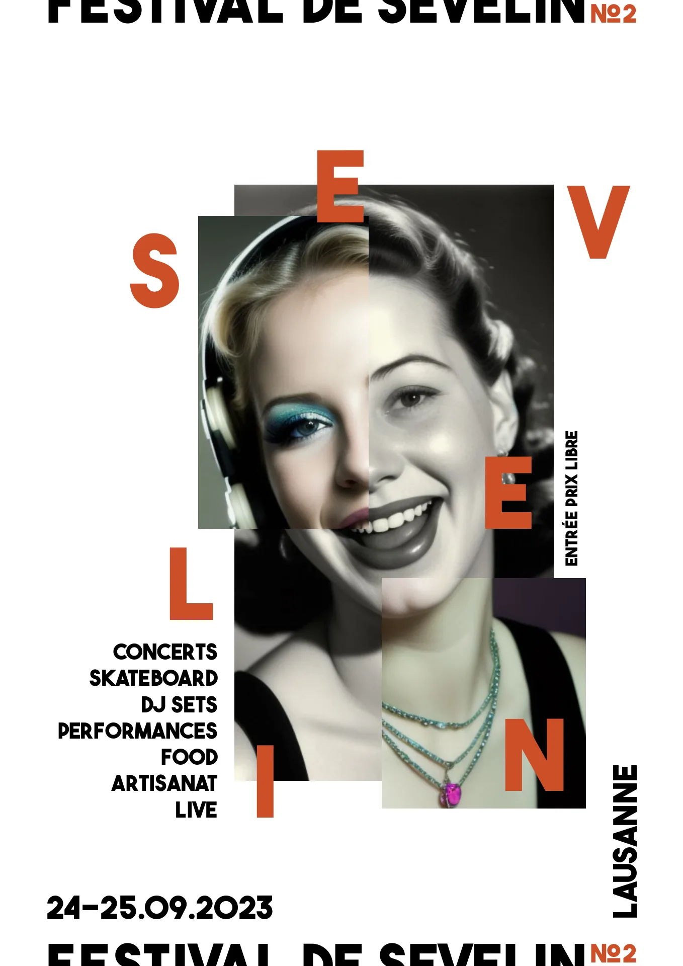 Affiche TempoR(é)alité : portrait d’une femme blonde des années 50, mi-ancien mi-moderne
