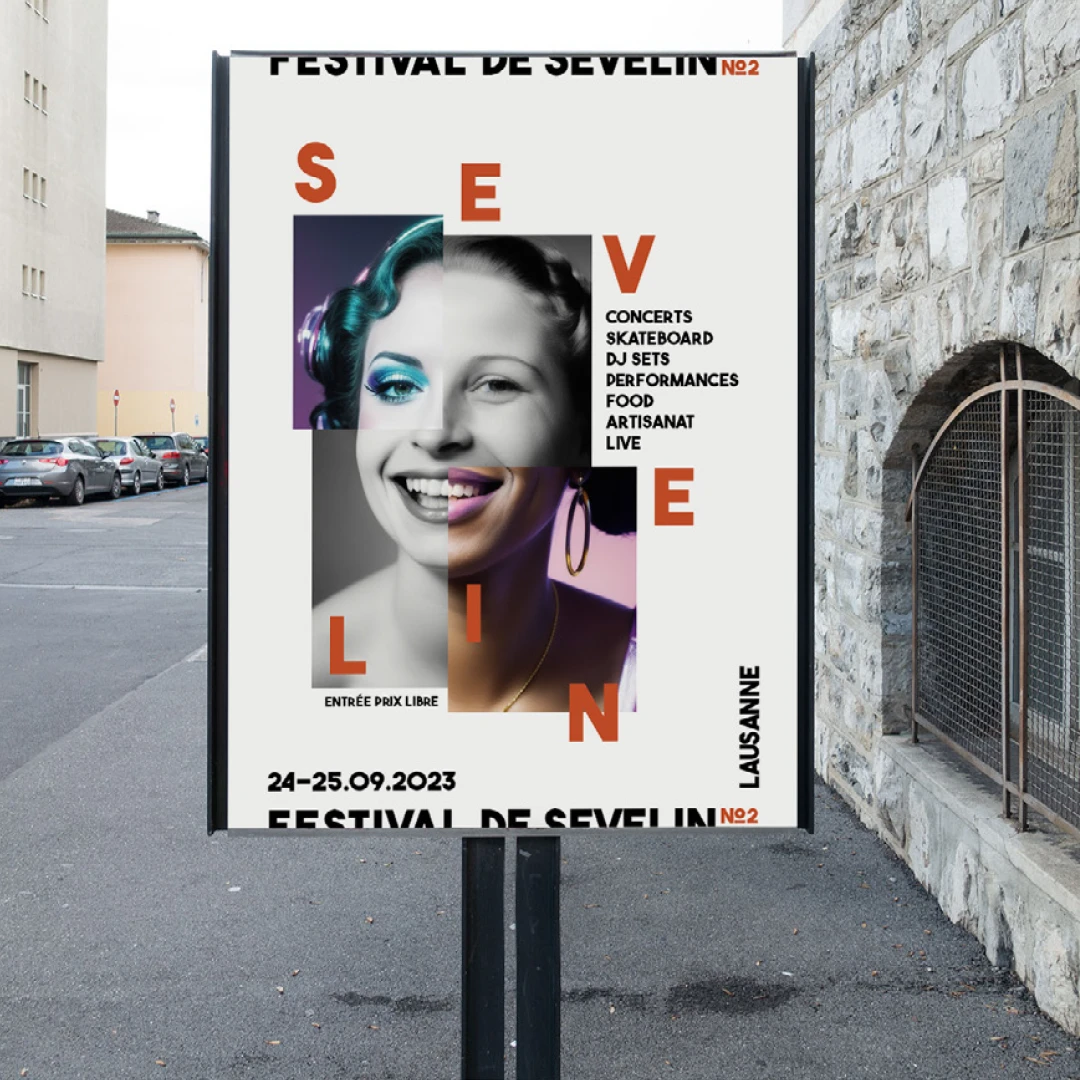 Simulation de l’affiche du Festival de Sévelin sur un panneau dans la rue