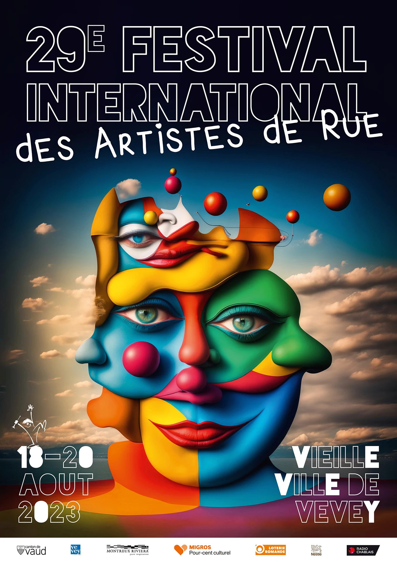 Affiche de concours pour le 29e Festival International des Artistes de Rue de Vevey, 2023