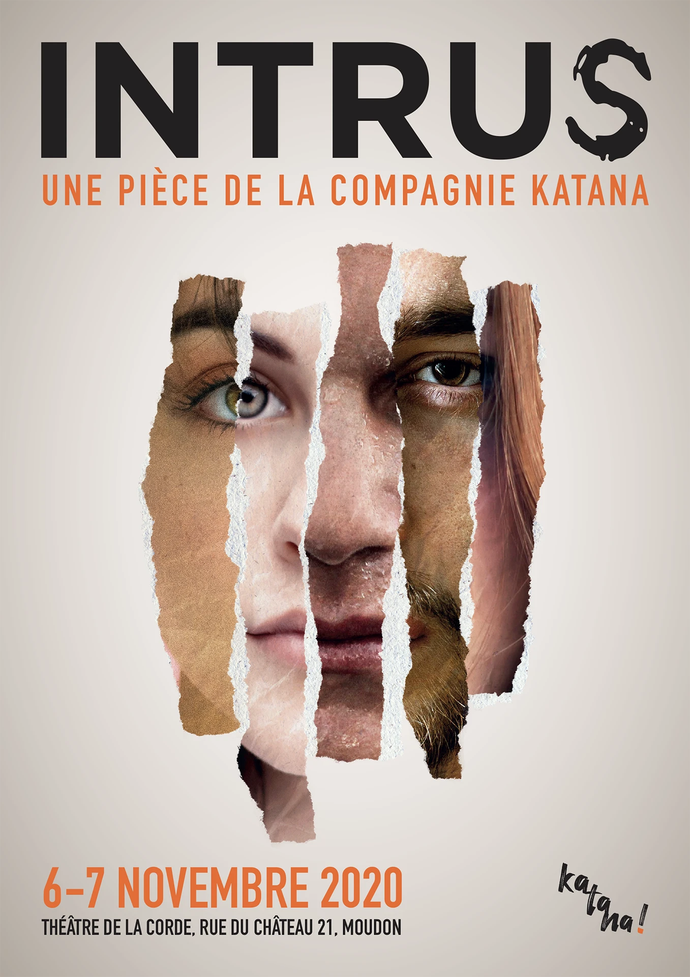Affiche de la pièce de théâtre Intrus, compagnie Katana, Moudon, 2020