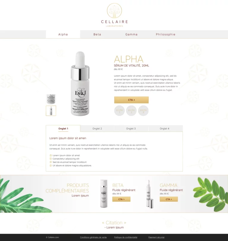 Page produit du sérum Alpha sur le site Cellaire