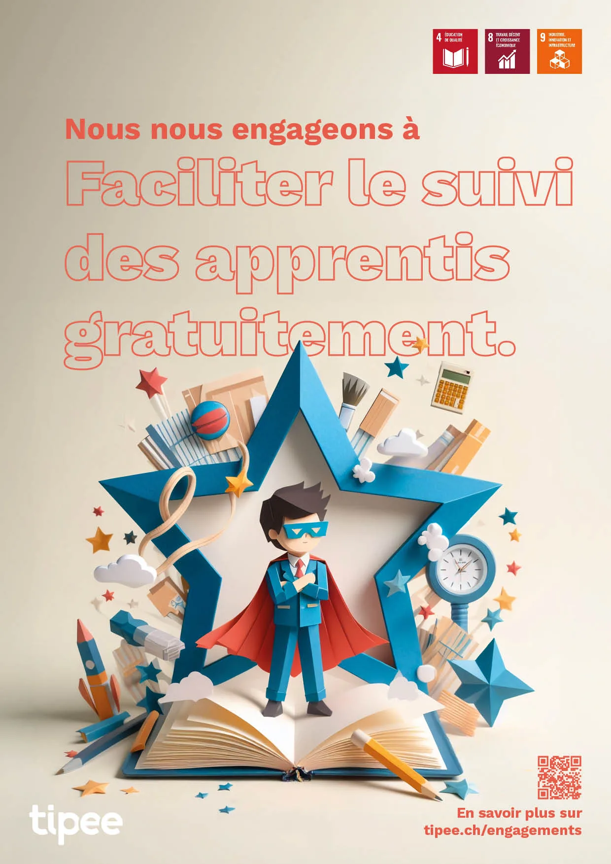 Affiche Tipee « Nous nous engageons à faciliter le suivi des apprentis gratuitement »